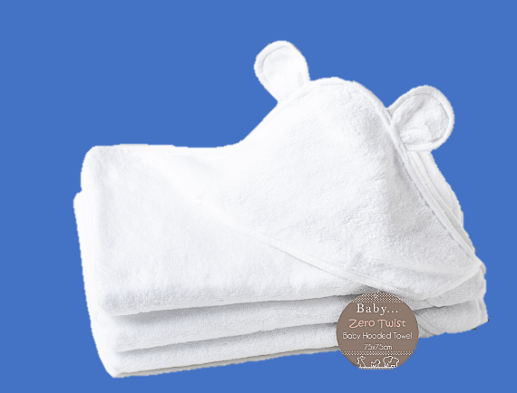 Fluffy white hooded baby towel with decorative ears