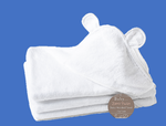 Load image into Gallery viewer, Fluffy white hooded baby towel with decorative ears

